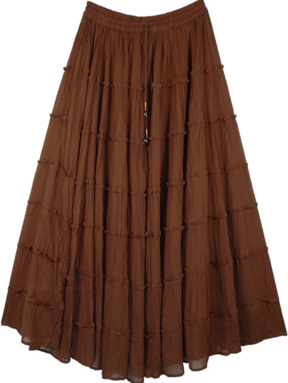 Dark Chocolate Seven Tiered Full Cotton Skirt M